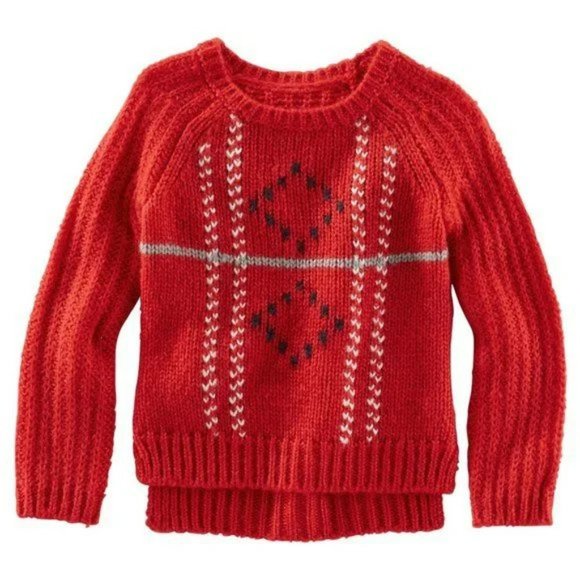 Oshkosh B'gosh Girls Knit Pullover Sweater Red Cardigan Long Sleeve Top … - Picture 1 of 1